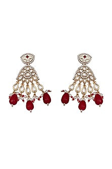 Gold Finish Red Faux Diamond & Bead Meenakari Dangler Earrings