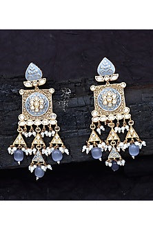 Gold Finish Kundan Polki & Beaded Meenakari Dangler Earrings