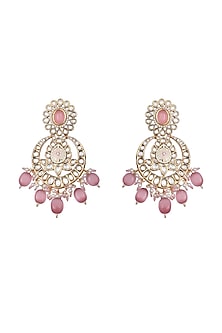 Gold Finish Kundan Polki & Beaded Meenakari Chandbaali Earrings