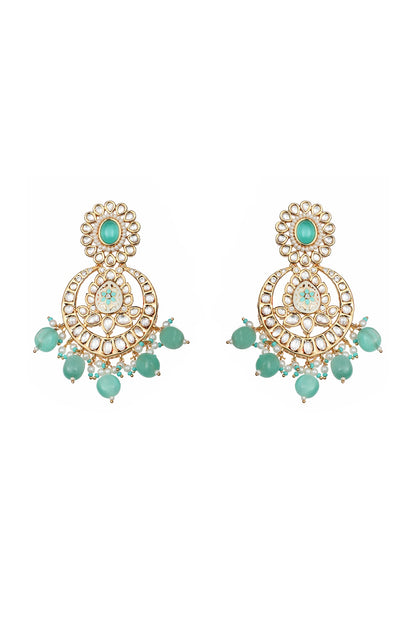Gold Finish Kundan Polki & Beaded Meenakari Chandbaali Earrings