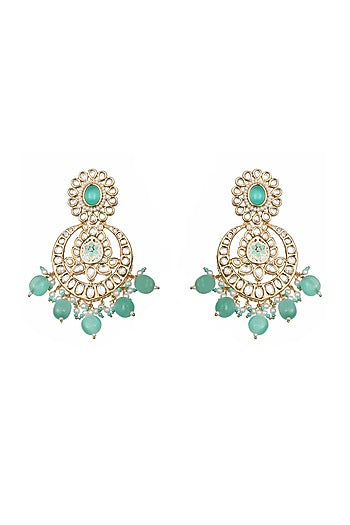 Gold Finish Kundan Polki & Beaded Meenakari Chandbaali Earrings