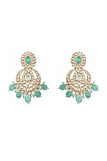 Gold Finish Kundan Polki & Beaded Meenakari Chandbaali Earrings