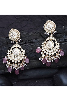 Gold Finish Kundan Polki & Beaded Meenakari Dangler Earrings