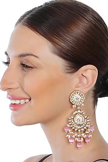 Gold Finish Kundan Polki & Beaded Meenakari Dangler Earrings