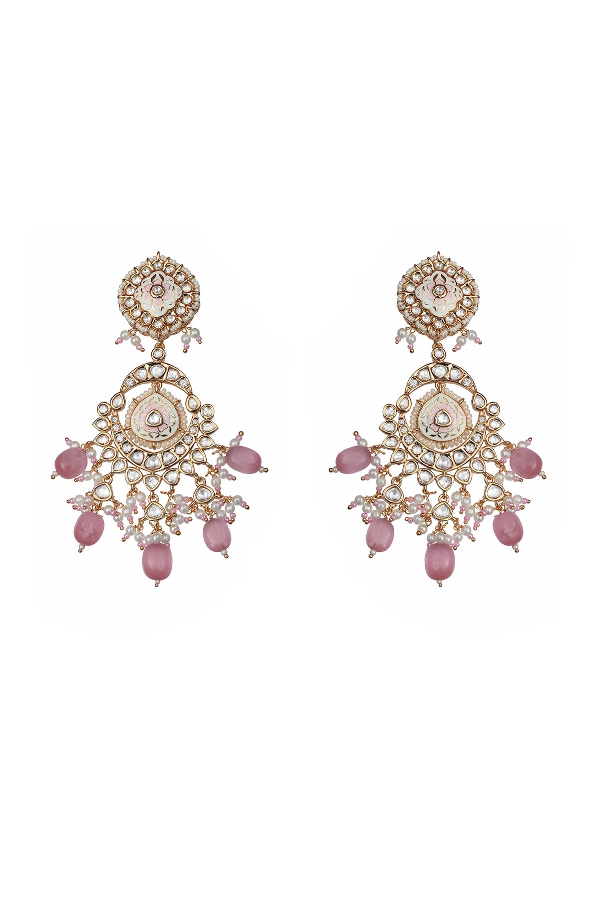 Gold Finish Kundan Polki & Beaded Meenakari Dangler Earrings