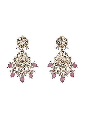 Gold Finish Kundan Polki & Beaded Meenakari Dangler Earrings