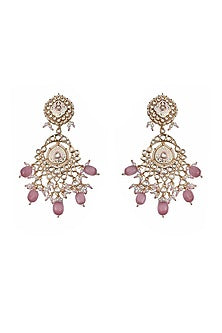 Gold Finish Kundan Polki & Beaded Meenakari Dangler Earrings