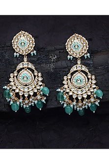 Gold Finish Kundan Polki & Beaded Meenakari Dangler Earrings