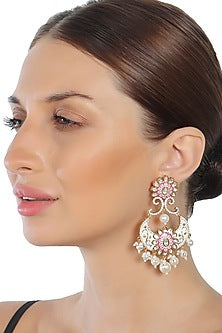 Gold Finish Kundan Polki & Diamond Meenakari Dangler Earrings