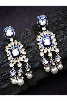 Gold Finish Kundan Polki & Beaded Meenakari Dangler Earrings