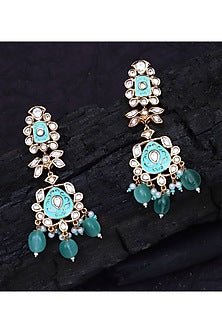 Gold Finish Kundan Polki & Beaded Meenakari Dangler Earrings