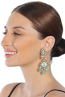 Gold Finish Kundan Polki & Beaded Meenakari Dangler Earrings