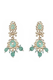 Gold Finish Kundan Polki & Beaded Meenakari Dangler Earrings