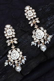 Gold Finish Kundan Polki & Beaded Meenakari Dangler Earrings