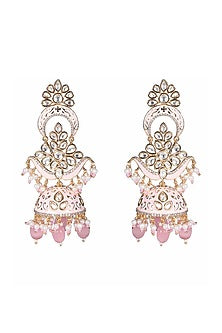 Gold Finish Kundan Polki & Faux Diamond Meenakari Jhumka Earrings