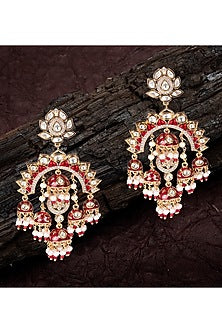 Gold Finish Kundan Polki & Faux Diamond Meenakari Chandbaali Earrings
