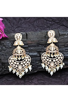 Gold Finish Kundan Polki & Faux Diamond Meenakari Dangler Earrings