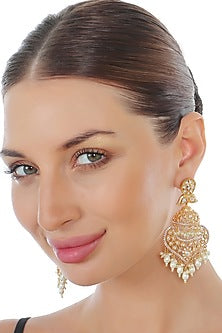 Gold Finish Kundan Polki & Faux Diamond Meenakari Dangler Earrings
