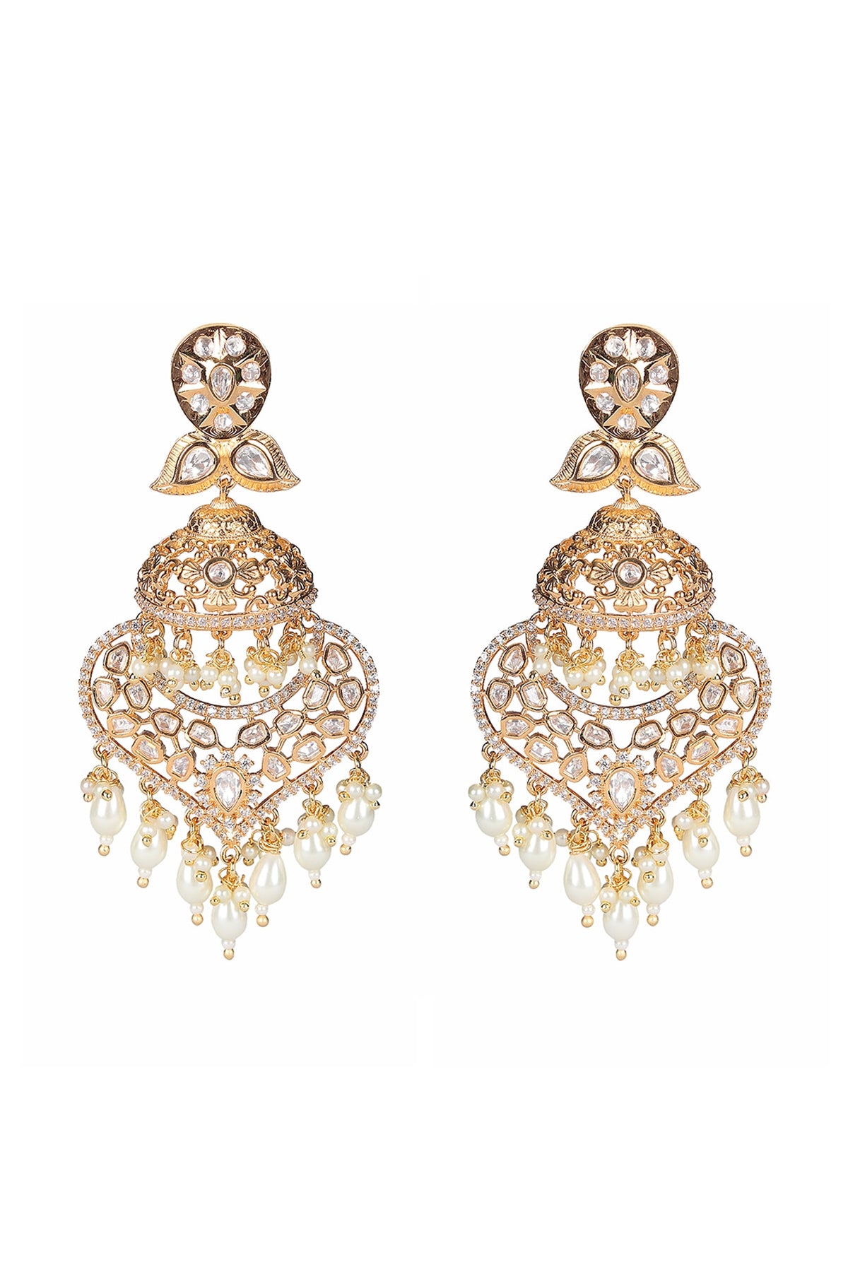Gold Finish Kundan Polki & Faux Diamond Meenakari Dangler Earrings