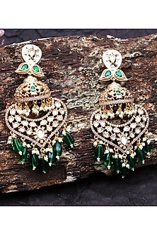 Gold Finish Kundan Polki & Faux Diamond Meenakari Dangler Earrings