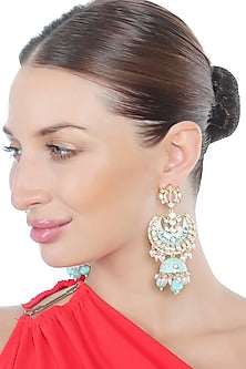 Gold Finish Kundan Polki & Beaded Meenakari Jhumka Earrings