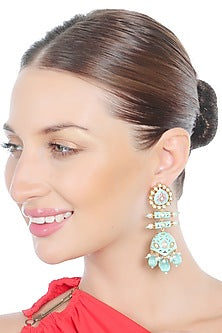 Gold Finish Kundan Polki & Beaded Meenakari Jhumka Earrings