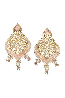 Gold Finish White Kundan Polki & Beaded Meenakari Dangler Earrings