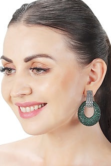 White Finish Emerald & Cubic Zirconia Dangler Earrings