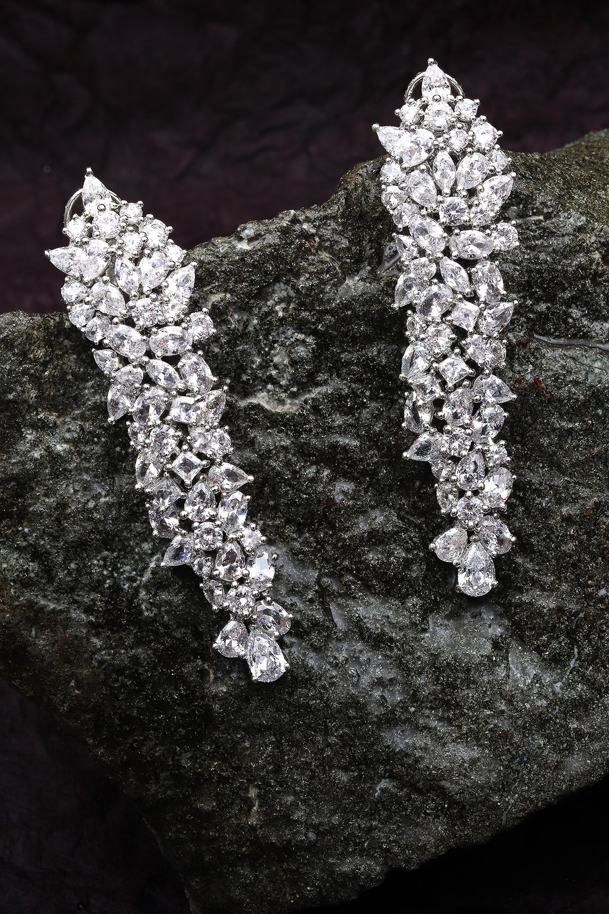 White Finish Cubic Zirconia Dangler Earrings