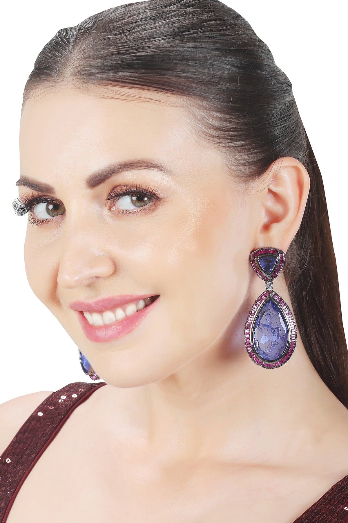 White Finish Sapphire Doublet Stone Dangler Earrings
