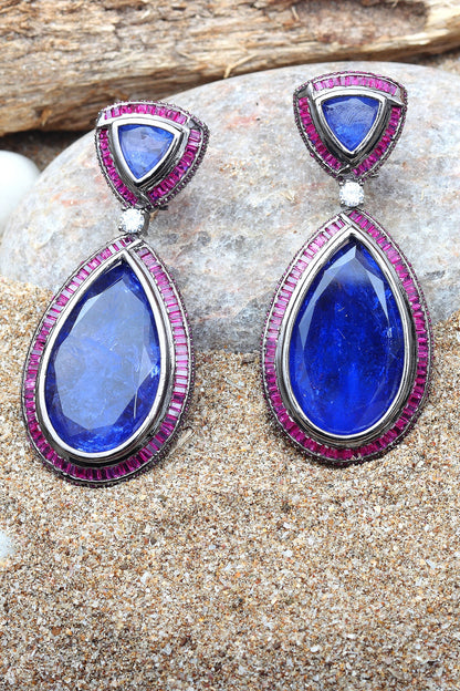 White Finish Sapphire Doublet Stone Dangler Earrings