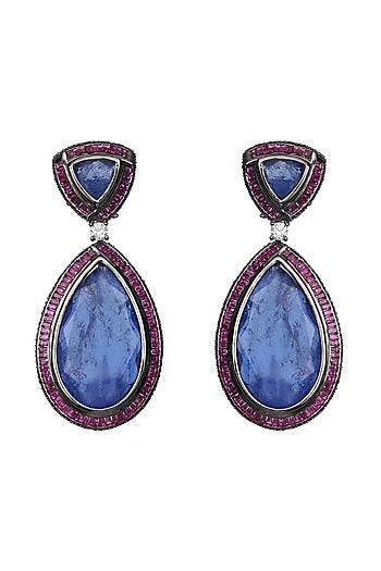 White Finish Sapphire Doublet Stone Dangler Earrings