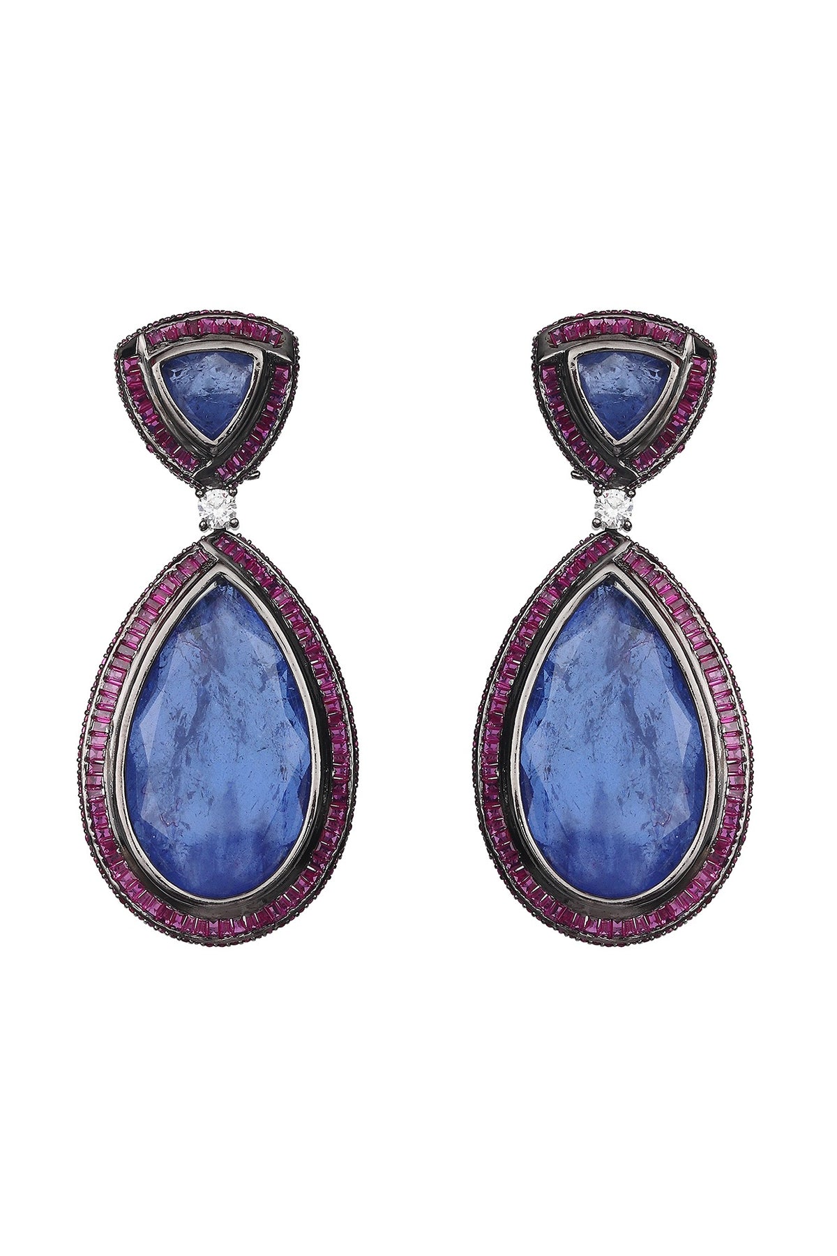 White Finish Sapphire Doublet Stone Dangler Earrings
