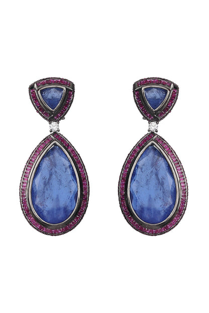 White Finish Sapphire Doublet Stone Dangler Earrings