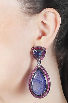 White Finish Sapphire Doublet Stone Dangler Earrings