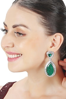 White Finish Emerald Doublet & Cubic Zirconia Dangler Earrings
