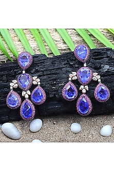 White Finish Amethyst Doublet & Pink Cubic Zirconia Chandelier Dangler Earrings