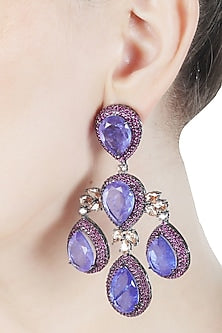 White Finish Amethyst Doublet & Pink Cubic Zirconia Chandelier Dangler Earrings
