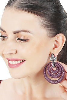 White Finish Pink Cubic Zirconia Concentric Hoop Earrings