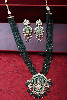 Gold Finish Beaded & Kundan Polki Meenakari Mala Set