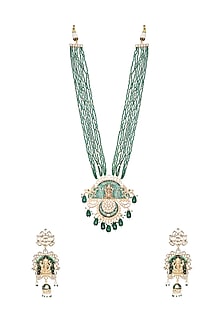 Gold Finish Beaded & Kundan Polki Meenakari Mala Set