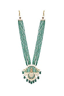 Gold Finish Beaded & Kundan Polki Meenakari Mala Set