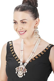 Gold Finish Beaded & Kundan Polki Meenakari Mala Set