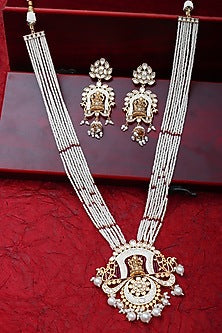 Gold Finish Beaded & Kundan Polki Meenakari Mala Set