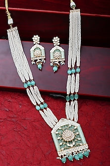 Gold Finish Beaded & Kundan Polki Meenakari Mala Set