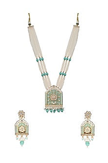 Gold Finish Beaded & Kundan Polki Meenakari Mala Set