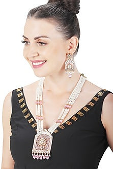 Gold Finish Beaded & Kundan Polki Meenakari Mala Set