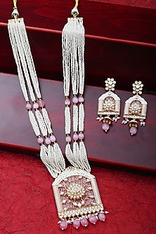 Gold Finish Beaded & Kundan Polki Meenakari Mala Set