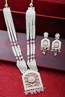 Gold Finish Beaded & Kundan Polki Meenakari Mala Set