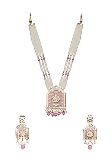 Gold Finish Beaded & Kundan Polki Meenakari Mala Set